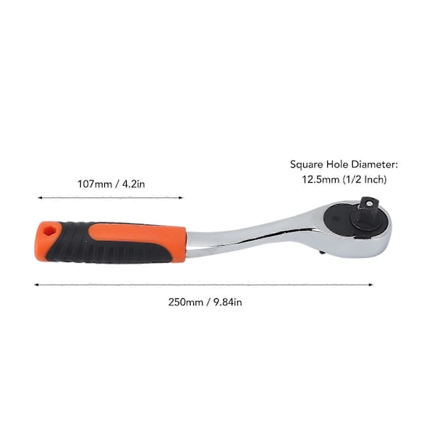 Ratschnyckel med 45 Stål 1/2 Tum Böjd Handtag 72 Tänder 12,5mm Hög Precision Dubbelriktad Ratschnyckel