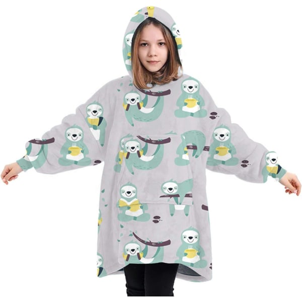 Oversized Blanket Hoodie Fluffy Fleece Hoodie Filt för kvinnor 7-12 Years Sloth - Grey