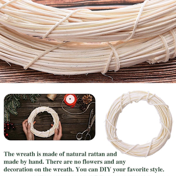 Handgjord DIY Julgransring Dörrhängande Blomsterkrans - 30cm Ytterdiameter Offvit Indonesisk Ranka style1239