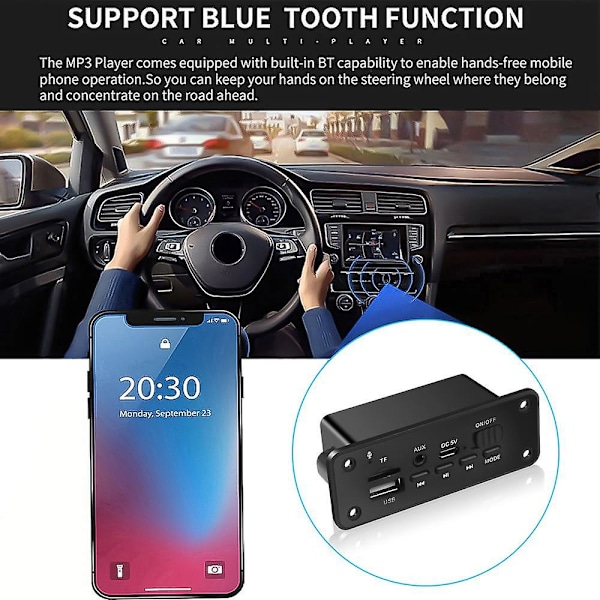 Trådlös Bluetooth 5.0 MP3-spelare Dekoderkort 6W Förstärkare DC 5V Ljudmodul USB TF FM-radio