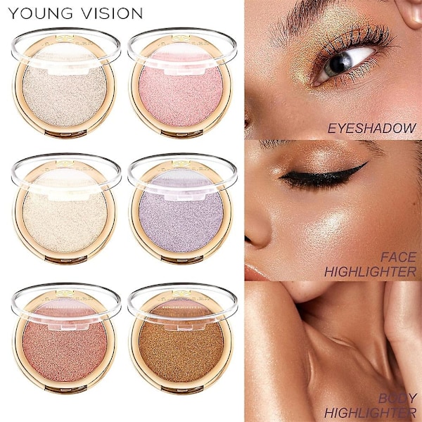 Glitter Shiny Makeup Powder Highlight Blush Plate Shimmer High Gloss Contouring Palette Fine Smooth Powder Brightening Skin Tone 04 highlight