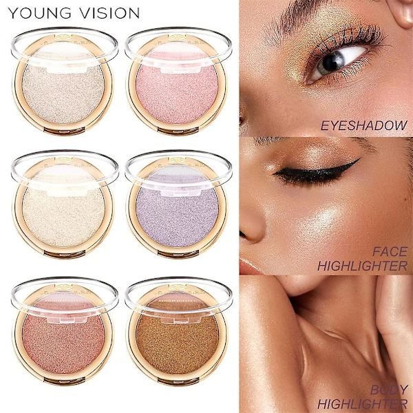 Glitter Shiny Makeup Pudder Highlight Blush Palette Shimmer High Gloss Contouring Palette Fin Glat Pudder Lysende Hudtone 04 highlight