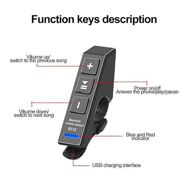 V5.0 Trådløs Bluetooth-knapp Fjernkontroll for Ridning Øretelefon Hjelm Hodesett Bil Rattet Motorsykkel Sykkel Styre Media Controller