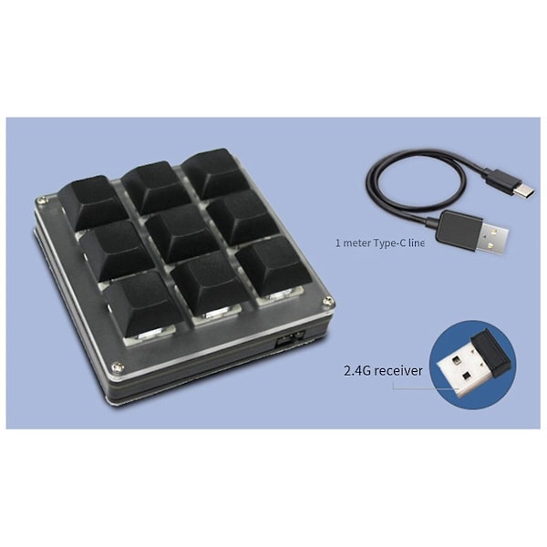 9-Tacks Trådlöst Anpassningsbart Tangentbord 2.4G USB Bluetooth -Läges Tangent Anpassning Hot-Swappable Tangenter
