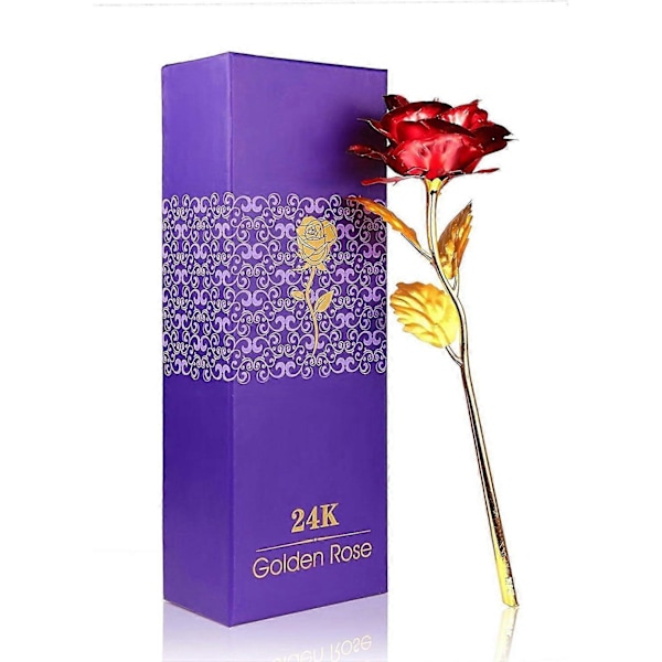 Julgranspynt 24k Roséguldpläterad Blomma med Ask, Romantisk Mors Dag Present, Kärleken Varar Evigt, Guld och Röd