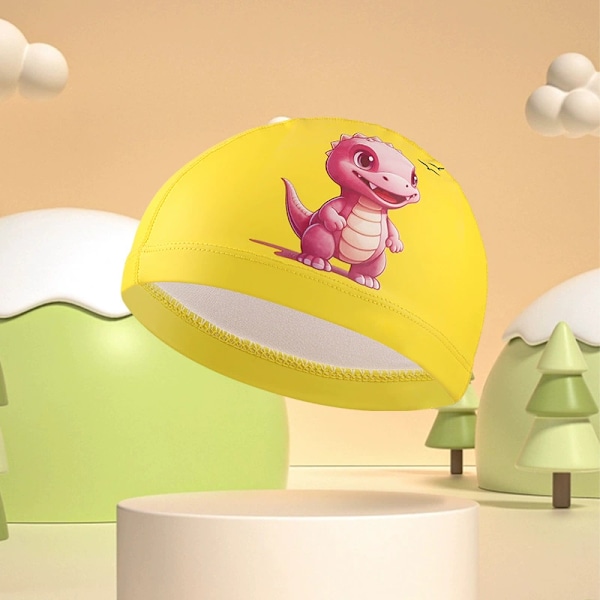 Badmössa för barn, vattentät PU-beläggning, tecknade djur, söta pojkar och flickor, klämmer inte åt huvudet yellow little dinosaur