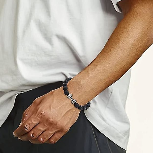 Traintough hantelarmband, högkvalitativt armband med pärlor för män Silver