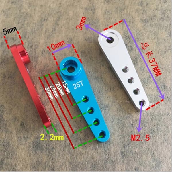 2 stk. 37mm 25T Styre Servo Horn Servo Arm til RC Hobby Modelbil Båd