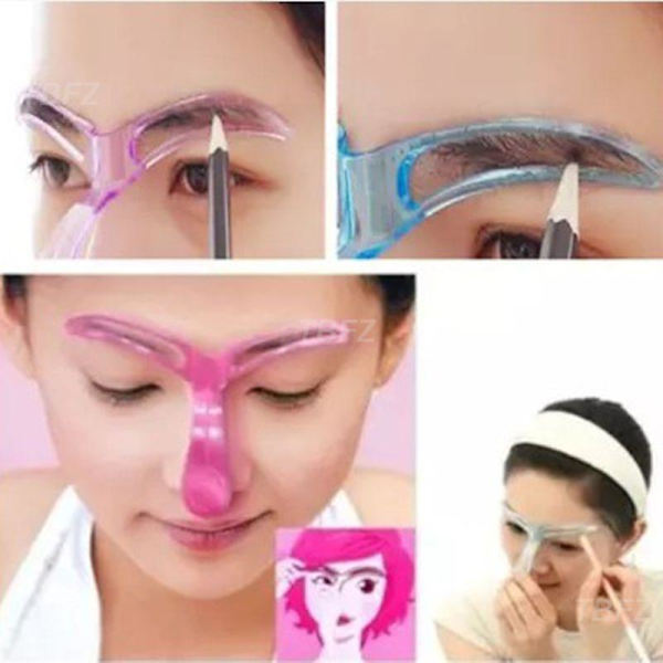 1 stk. Gjenbrukbar kvinne øyenbryn shaper stencil øye forming tegning guide mal kort permanent 02 pink