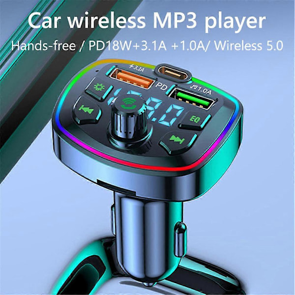 Trådløs Bluetooth Bil FM-Sender Modtager 2 USB Opladere Adapter Med Lys
