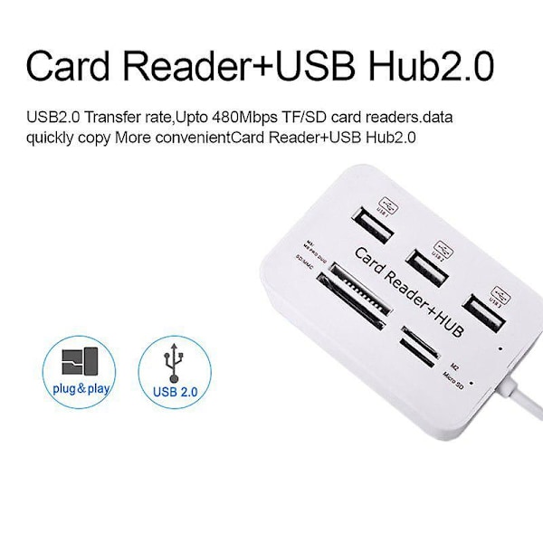 Micro USB Hub 2.0 Combo 3 Porte Kortlæser Højhastigheds USB Splitter Alt i én Kortlæser 3 Porte USB2.0 Hub USB Splitter Til Bærbar Computer Desktop
