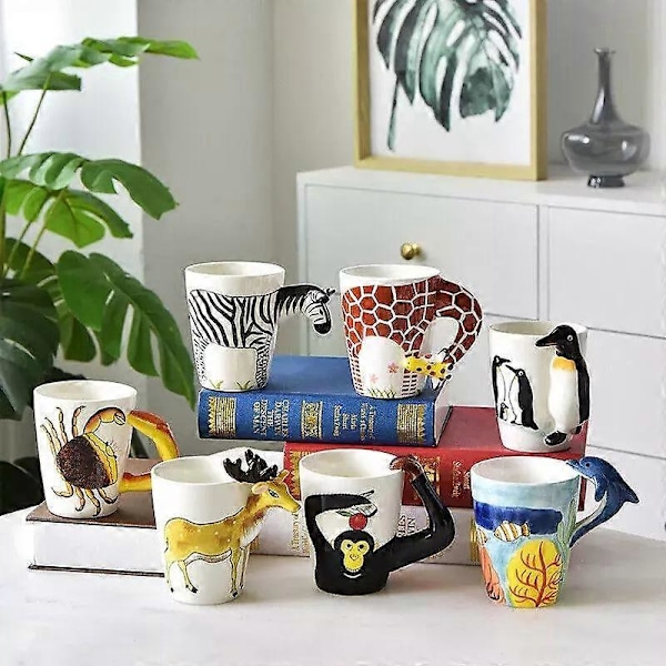 Kreativ 3D håndmalt dyremugg, søt keramisk kaffekopp med håndtak color 14