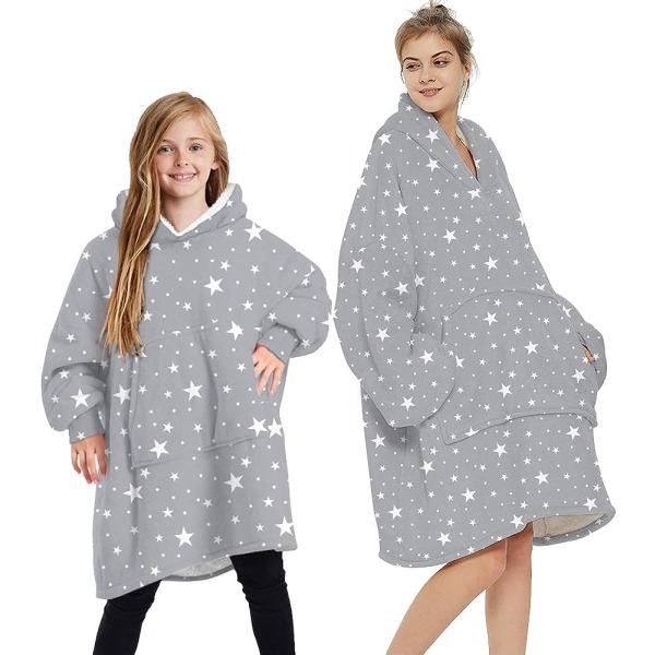 Oversized Blanket Hoodie Fluffy Fleece Hoodie Filt för kvinnor 7-12 Years Stars - Grey
