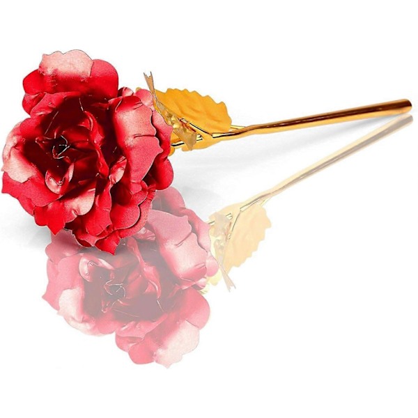 Julgranspynt 24k Roséguldpläterad Blomma med Ask, Romantisk Mors Dag Present, Kärleken Varar Evigt, Guld och Röd