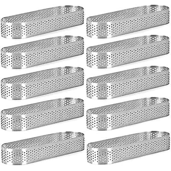 Stainless Steel 10 Pack Perforated Baking Tart Rings - Oval Cake Tart Mold