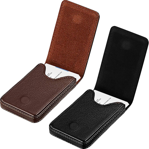 2 Pieces Business Card Holder, Vertical Version PU Leather Business Card Case Pocket Business Name Card Holder with Magnetic Shut Credit Card ID Case/