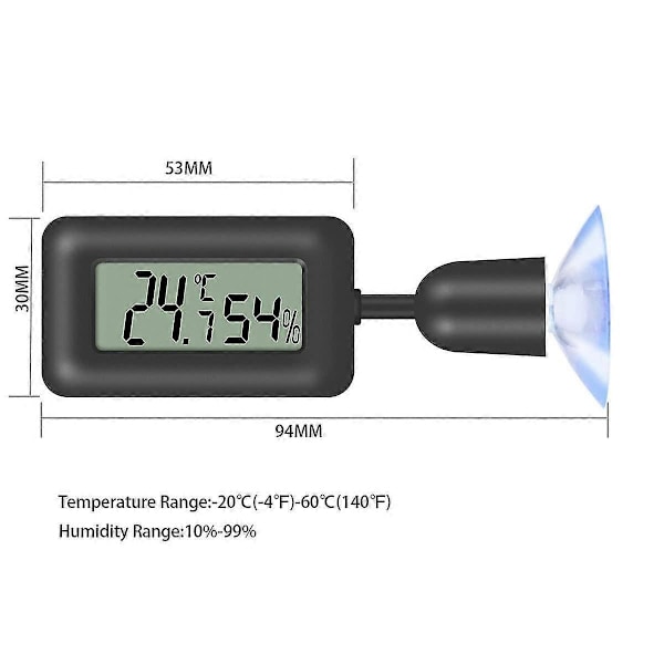 LCD Digital Hygrometer Termometer med Baggrundsbelysning til Reptil, Vivarium, Drivhus, Babyværelse, Inkubator (sort), seuais