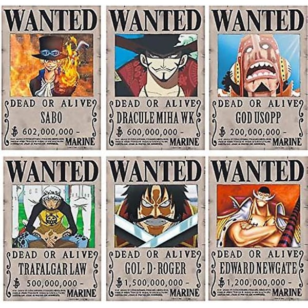 HEYTEA One Piece Wanted-plakat 28,5 cm x 19,5 cm, Ny utgave, Zorro, Luffy, 1,5 milliarder, Sett med 24 - -