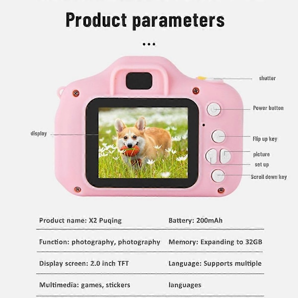 1080P HD Børne Digitalkamera Mini Videokamera Fotoapparat Med 32G TF Kort pink