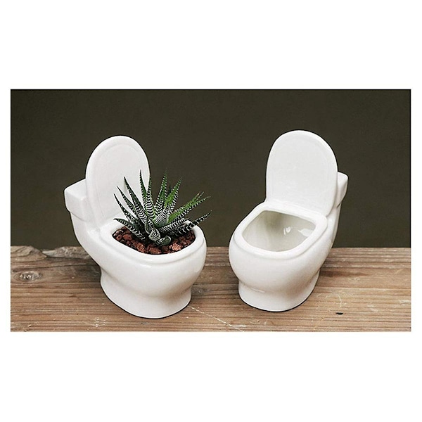 2-pak hvid keramisk toiletpotte/Bonsai-potte/Blomsterpotte/Succulent plantekasse Perfekte gaver til kvinder