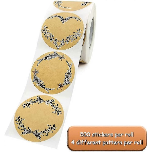 500 st Kraftpappersdekaler, Självhäftande Etiketter 5 cm, Syltburksdekaler b