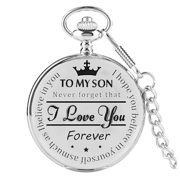 TO, MY SON I Sinulle Ikuisesti Muodikkaat Kirjaimet Muistoksi Vyöketjun Taskukello silver