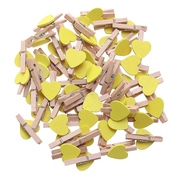 50pcs Love Wood Clips Beautiful Small Fixation Clips for Photo Painting (Yellow) Banmo