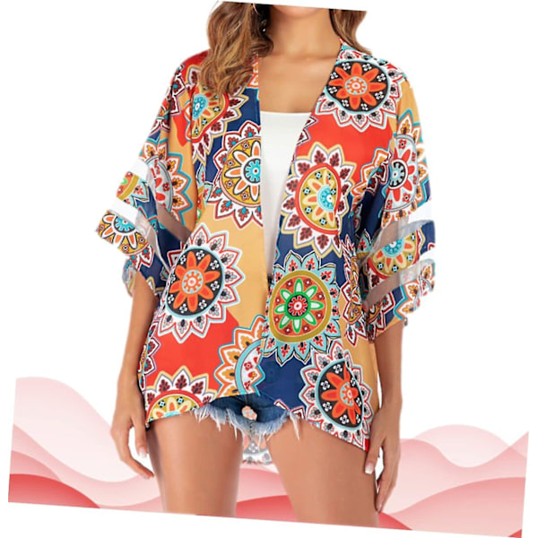 Kvinners Silke Chiffon Strand Kimono Cape Cardigan