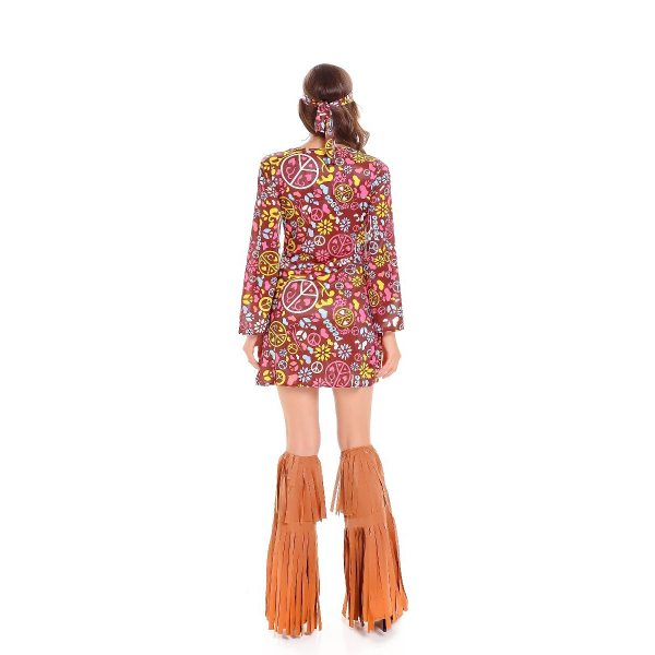 70-talet 60-talet Hippie Kostym för kvinnor Retro Disco Hippie Klänning printing red S
