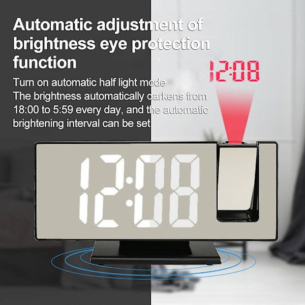 LED Digital Projektor Projektion Snooze Dobbelt Alarmur FM Radio Timer USB black green letter