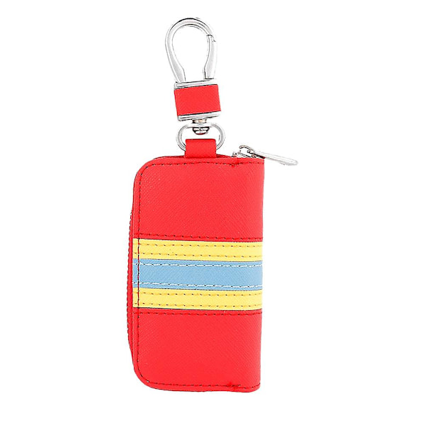 PU Leather Car Key Case Holder with Keychain Strip Pattern