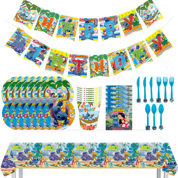 Stitch tema fest dekoration tillbehör engångspapper tallrikar pappersmuggar pappershanddukar servis set