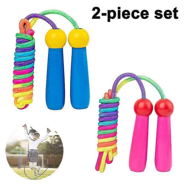 Hopprep för barn med trähandtag, Regnbågshopprep (2 st, Blå, Rosa)