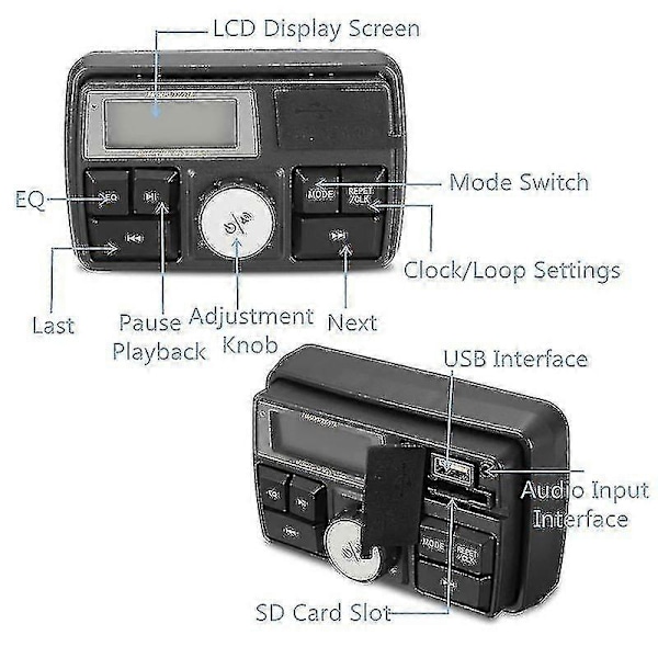 Motorcykel Lyd Mp3 Radio Lydsystem Stereo Højttalere Bluetooth Vandafvisende Fm 5 Eq Funktioner Lcd