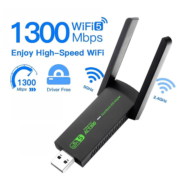Ilmainen ajuri 1300Mbps USB 3.0 Wifi-sovitin WiFi 5 AC1300 Wi-Fi-tikku vastaanotin 2.4G 5G kaksoiskaistainen langaton verkkokortti RTL8812-antenni PC-kannettavalle