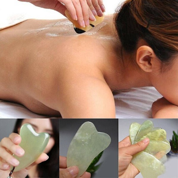 Guasha-skrapskiva i naturlig jade för ansikts- och kroppsmassage, SPA-skrapa, anti-rynkmassage, fysioterapi, hälsovård