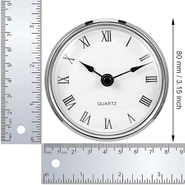 3-1/8 tuuman (80 mm) kvartsikello sovitus/insert roomalaisin numeroin, kvartsikello (hopea reunus)