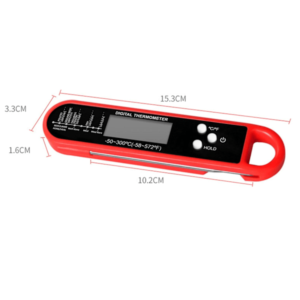 Mattermometer, Digital, Lättläst, Vattentät, Vikbar, för Matlagning black