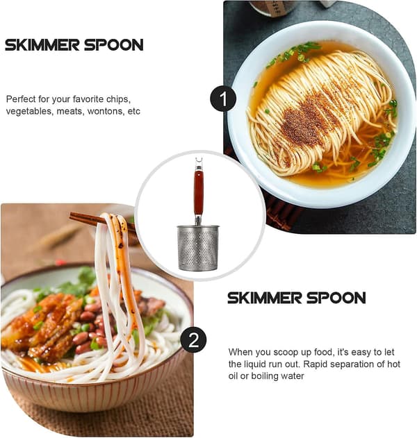 Rustfritt stål spaghetti nudler mesh sil med trehåndtak - Hot Pot sil og dumpling sil kurv