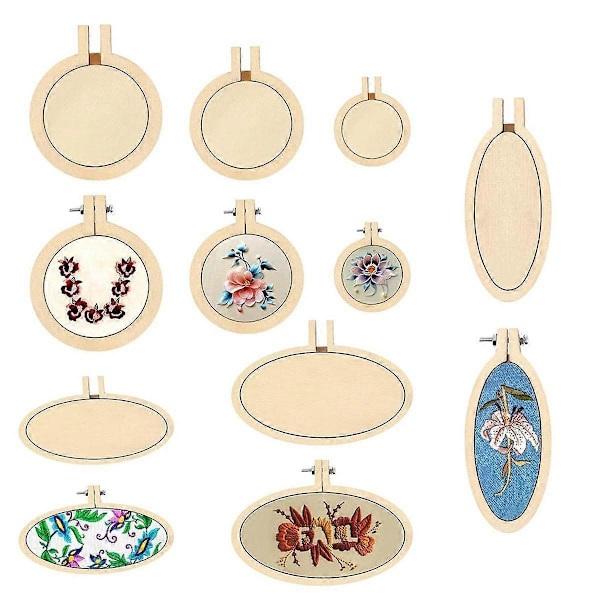 12 stk. Mini Broderirammer Ovalt Træ Broderirammer til DIY Håndværk Syning Smykker