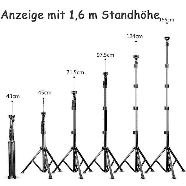 160cm Professionelt Mobiltelefon Stativ, Fleksibelt & Let Selfie Stick Stativ med Fjernudløser, Alt-i-Én Holder til iPhone/Samsung/Huawei/DSLR Kamera