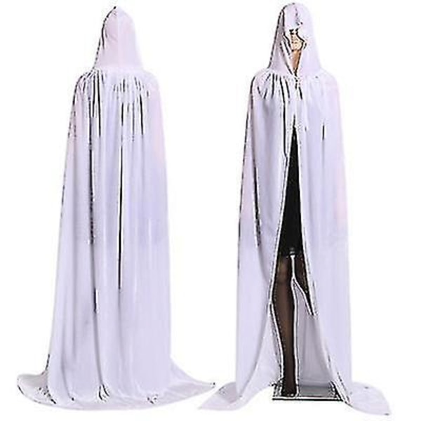 Vuxna barn Halloween-sammetsmantel Cape Hooded medeltida kostym W White Length 170cm
