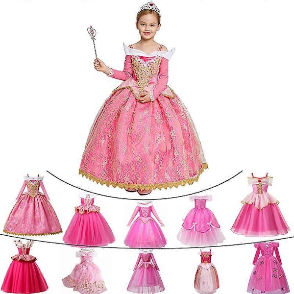 Tyttöjen Unihiekka Aurora -mekko pitkillä hihoilla, olkapäältä putoava pitsi-takki, lasten upea joululahja, tyylikäs prinsessapukujuhla-asu aurora dress set d 6t  130