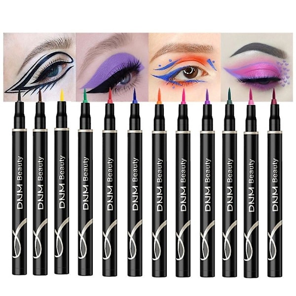 12 farger eyeliner penn, sjarmerende matt, vanntett, langvarig, ikke-blomstrende katteøye light  coffe