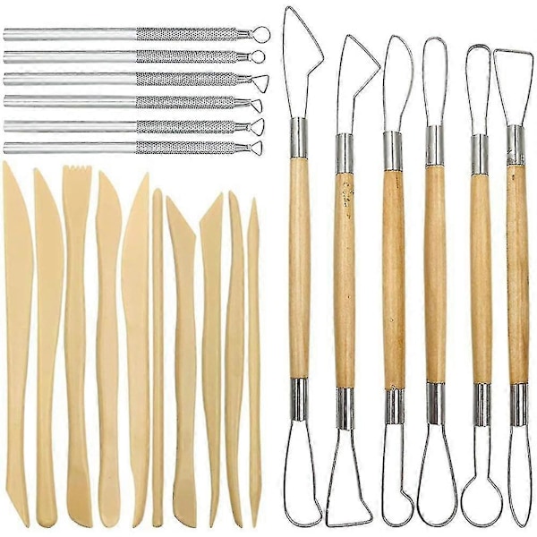 Keramiklera-Skulpturverktyg, 22 st Trähandtag Keramik-Skärverktyg & Metallskrapa & Plast C-dt