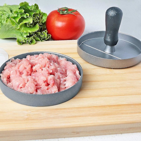 Hamburger-puristimen pihvipaistinpannu alumiinista, kahvalla, tarttumaton, helppo puhdistaa