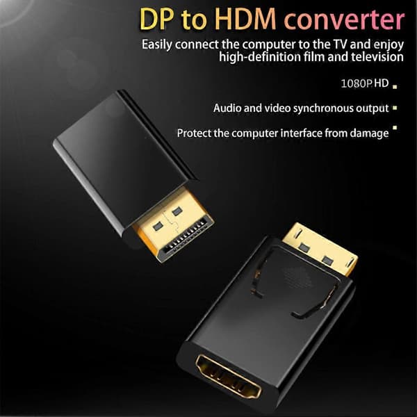 DP til HDMI-kompatibel Adapterkabel Adapter til PC TV Sort PBS Skall 1080