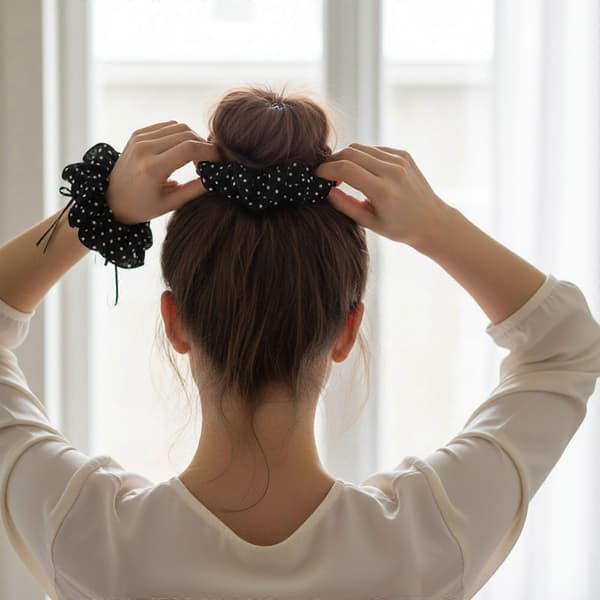 Multifunktionelle elastiske hårelastikker med blondedetaljer Hårbånd Moderigtigt stofhårscrunchie til teenagere Voksne Styling Sort Black