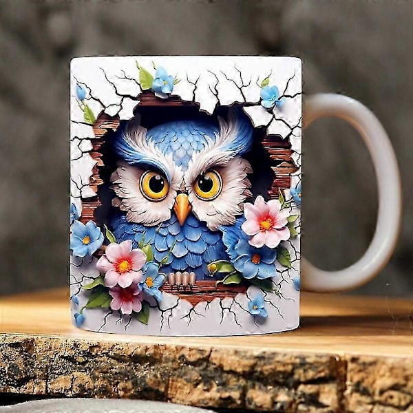 3D Uggla Keramisk Kaffemugg, Temugg, Sött Trasig Väggmönster
