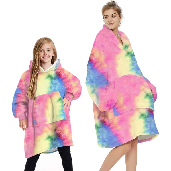 Oversized Blanket Hoodie Fluffy Fleece Hoodie Filt för kvinnor 7-12 Years Tie Dye